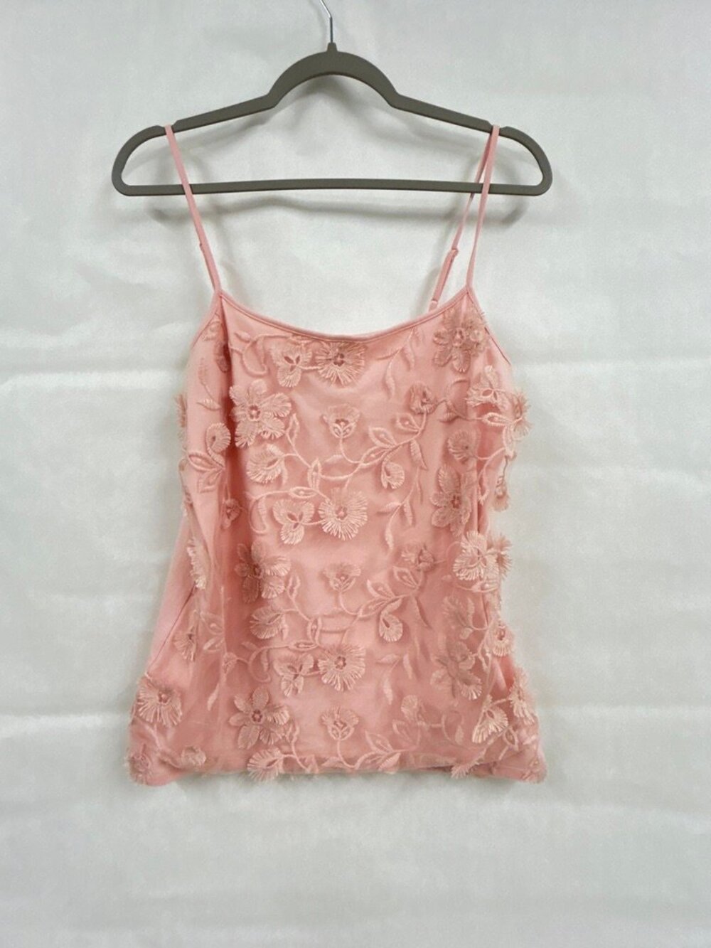 Ann Taylor Blush Pink Floral Lace Cami | Sheer Embroidered Tank Top Size L